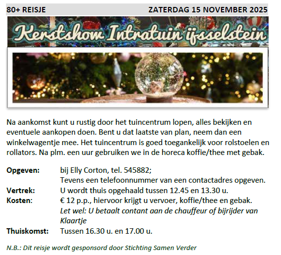 80+ reisje kerstshow 15 nov.